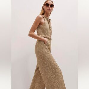 ME+EM NWT $745 The Event Ready Metallic Tweed Jumpsuit 0 Gold Statement Piece